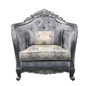 Homeroots 43" Light Gray Fabric And Platinum Floral Tufted Arm Chair   515799