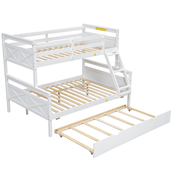 English Elm Twin Pine-over-Full Bunk Bed with Attached Ladder, Trundle & Full-Length Guardrail for Space-Saving Rooms White SM000208AAK-1