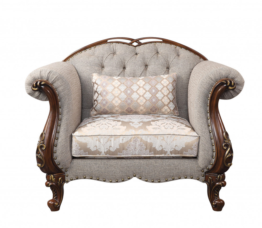 Homeroots 48" Beige Fabric And Cherry Floral Arm Chair   515800