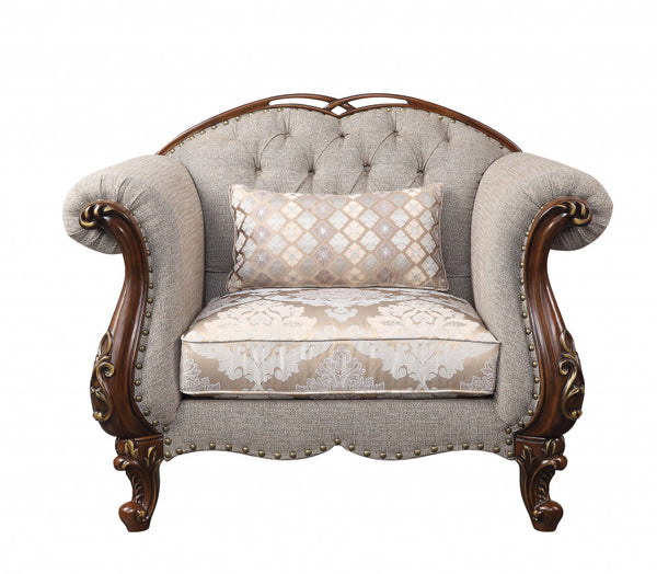Homeroots 48" Beige Fabric And Cherry Floral Arm Chair   515800