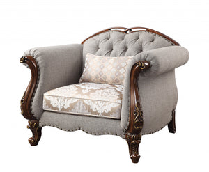 Homeroots 48" Beige Fabric And Cherry Floral Arm Chair   515800