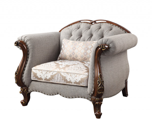 Homeroots 48" Beige Fabric And Cherry Floral Arm Chair   515800