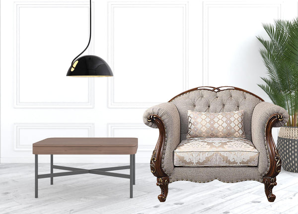 Homeroots 48" Beige Fabric And Cherry Floral Arm Chair   515800