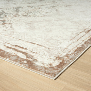 Homeroots 5' X 7' Cream Damask Stain Resistant Area Rug  Polyester 515803