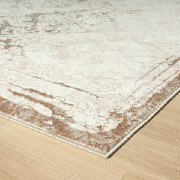 Homeroots 5' X 7' Cream Damask Stain Resistant Area Rug  Polyester 515803