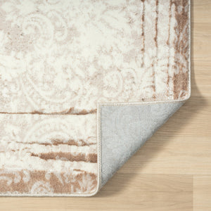 Homeroots 5' X 7' Cream Damask Stain Resistant Area Rug  Polyester 515803