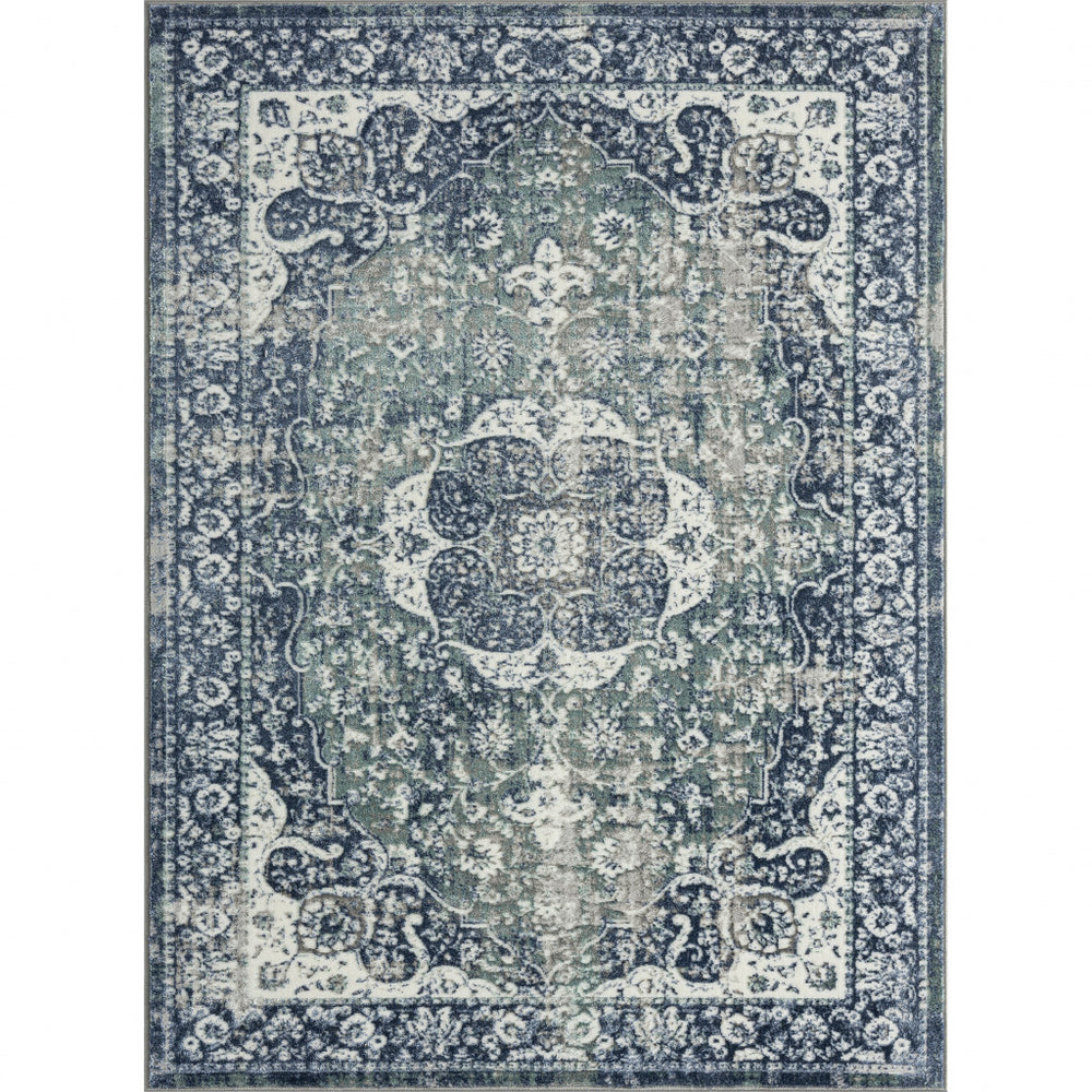 Homeroots 5' X 7' Blue Floral Stain Resistant Area Rug  Polyester 515804