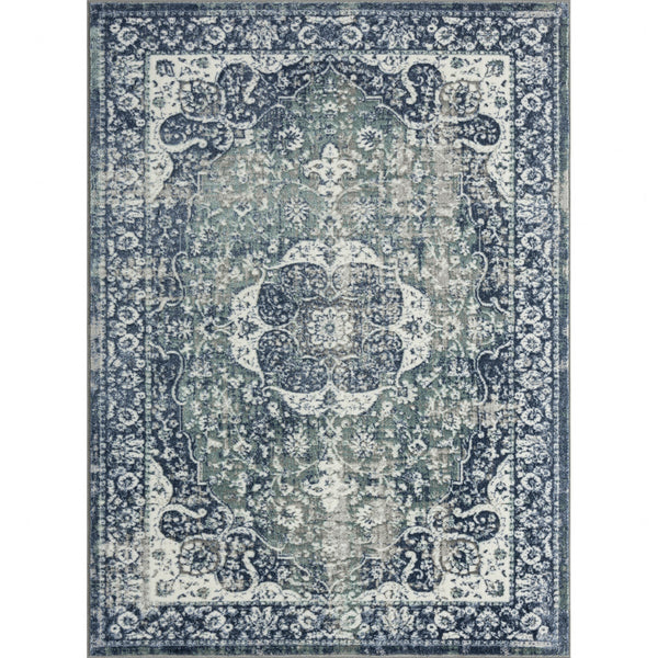 Homeroots 5' X 7' Blue Floral Stain Resistant Area Rug  Polyester 515804