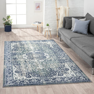 Homeroots 5' X 7' Blue Floral Stain Resistant Area Rug  Polyester 515804