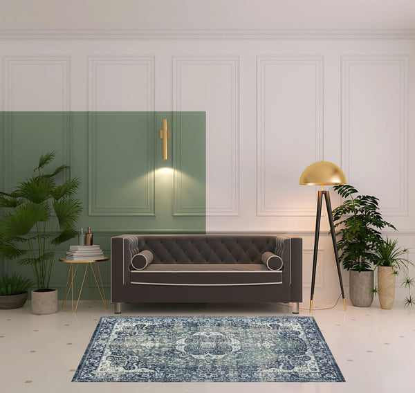 Homeroots 5' X 7' Blue Floral Stain Resistant Area Rug  Polyester 515804