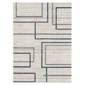 Homeroots 5' X 7' Ivory Blue And Gray Geometric Area Rug  Polypropylene 515805