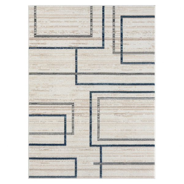 Homeroots 5' X 7' Ivory Blue And Gray Geometric Area Rug  Polypropylene 515805