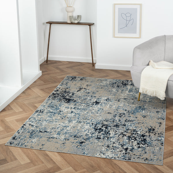 Homeroots 5' X 7' Blue Abstract Distressed Washable Area Rug  Polyester 515814