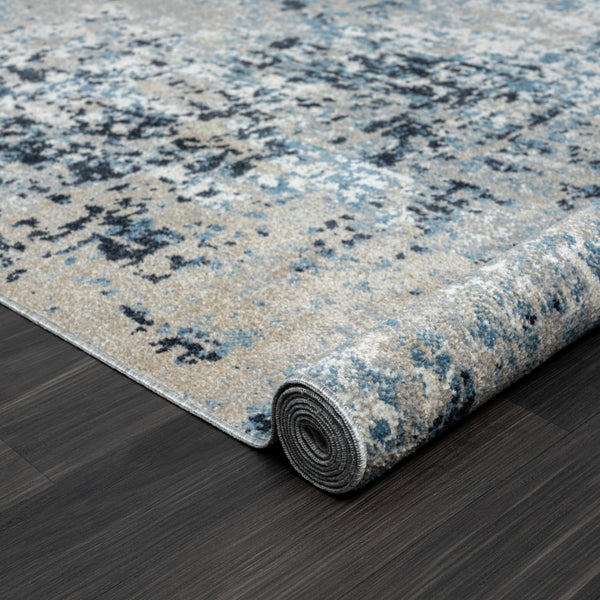 Homeroots 5' X 7' Blue Abstract Distressed Washable Area Rug  Polyester 515814