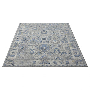 Homeroots 5' X 7' Blue Floral Area Rug  Polyester 515818