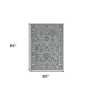 Homeroots 5' X 7' Blue Floral Area Rug  Polyester 515818