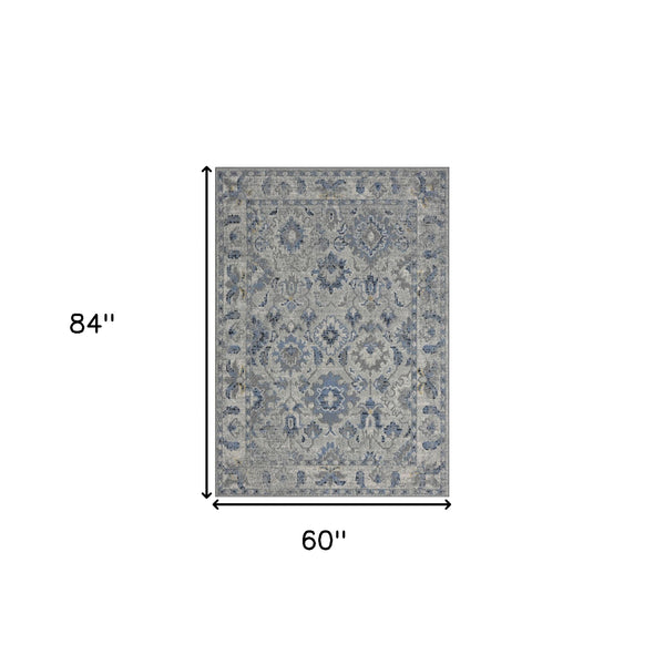 Homeroots 5' X 7' Blue Floral Area Rug  Polyester 515818