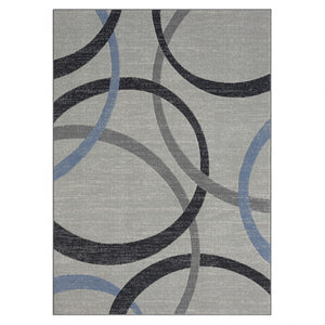 Homeroots 5' X 7' Ivory Blue And Gray Geometric Area Rug  Polyester 515820