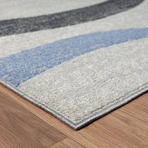 Homeroots 5' X 7' Ivory Blue And Gray Geometric Area Rug  Polyester 515820