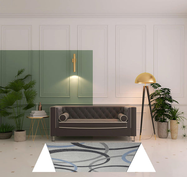 Homeroots 5' X 7' Ivory Blue And Gray Geometric Area Rug  Polyester 515820