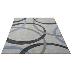 Homeroots 5' X 7' Ivory Blue And Gray Geometric Area Rug  Polyester 515820