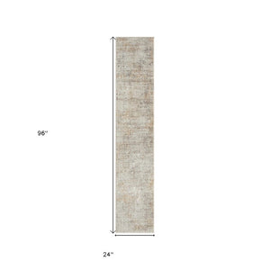 Gray Damask Distressed Runner Rug Machine Woven Hallway Entryway Accent with High-low Pile