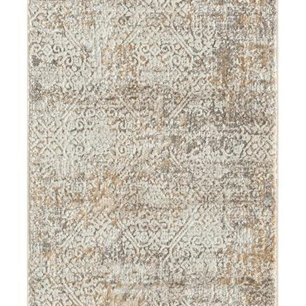 Gray Damask Distressed Runner Rug Machine Woven Hallway Entryway Accent with High-low Pile