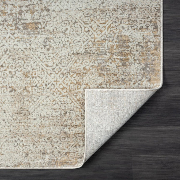 Gray Damask Distressed Runner Rug Machine Woven Hallway Entryway Accent with High-low Pile