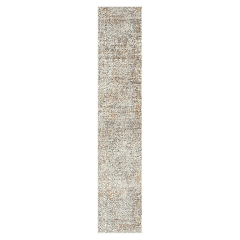 HomeRoots Gray Damask Distressed Runner Rug Machine Woven Hallway Entryway Accent with High-low Pile 2' x 10' 515827