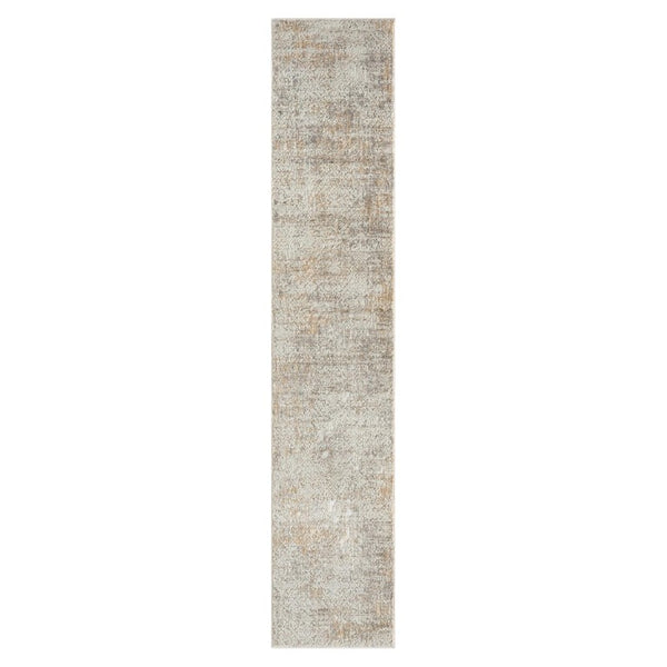 HomeRoots Gray Damask Distressed Runner Rug Machine Woven Hallway Entryway Accent with High-low Pile 2' x 10' 515827