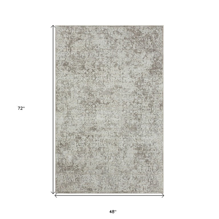 Gray Abstract Distressed Area Rug Turkish Crafted High-low Pile for Modern Living Rooms