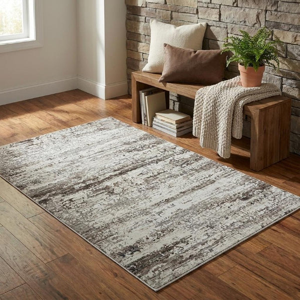 4x6 Beige Abstract Area Rug Machine Woven High-low Texture for Modern Spaces