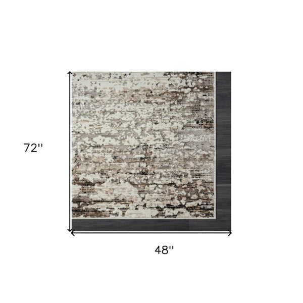4x6 Beige Abstract Area Rug Machine Woven High-low Texture for Modern Spaces