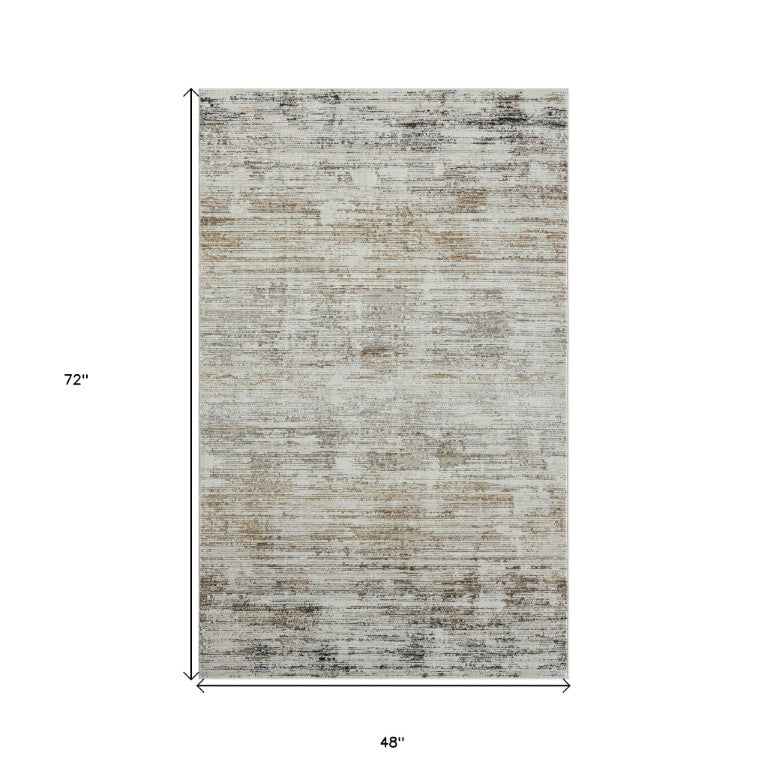 4x6 Gray Abstract Vintage Finish Area Rug with High-low Pile for Living Rooms