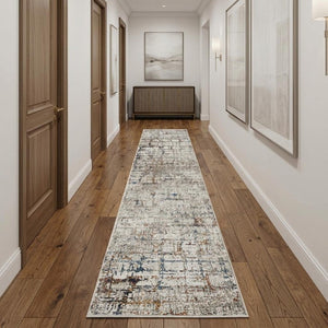 2 X 10 Gray Abstract Runner Rug Machine Woven High-low Pile for Hallways
