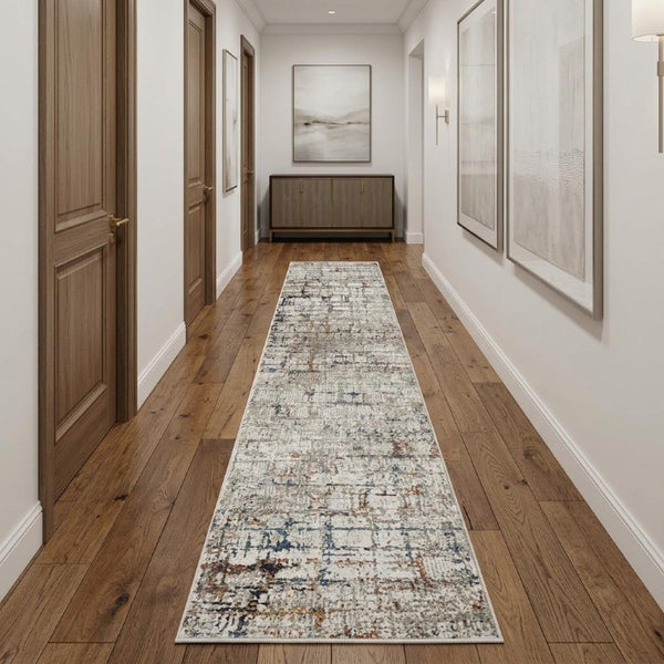 2 X 10 Gray Abstract Runner Rug Machine Woven High-low Pile for Hallways