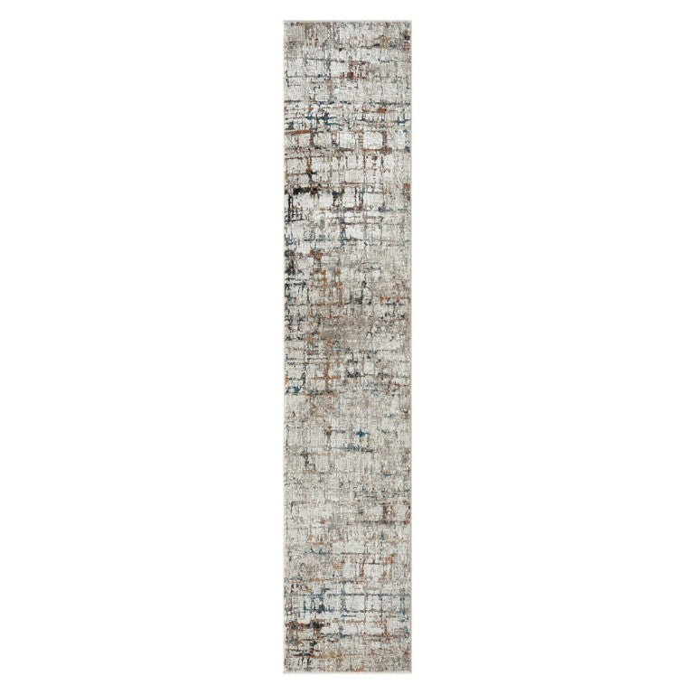 HomeRoots 2 X 10 Gray Abstract Runner Rug Machine Woven High-low Pile for Hallways 515845
