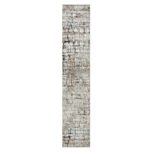 HomeRoots 2 X 10 Gray Abstract Runner Rug Machine Woven High-low Pile for Hallways 515845