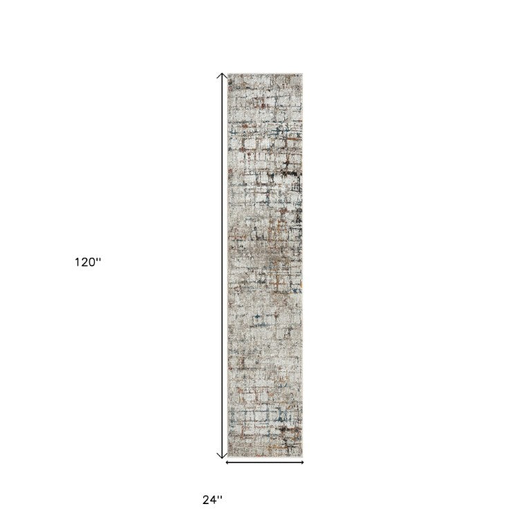 HomeRoots 2 X 10 Gray Abstract Runner Rug Machine Woven High-low Pile for Hallways 515845