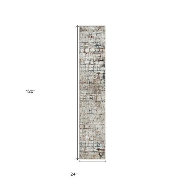2 X 10 Gray Abstract Runner Rug Machine Woven High-low Pile for Hallways