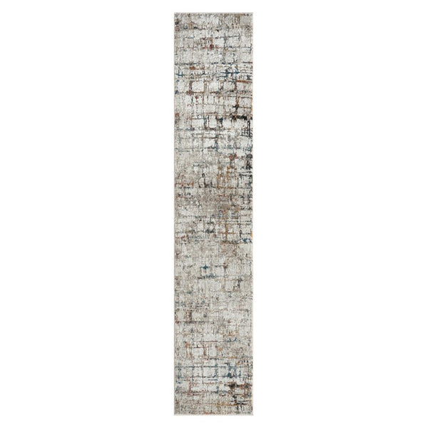 2 X 10 Gray Abstract Runner Rug Machine Woven High-low Pile for Hallways