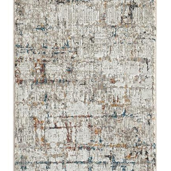 2 X 10 Gray Abstract Runner Rug Machine Woven High-low Pile for Hallways