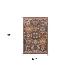 HomeRoots 5' Southwestern Red Area Rug – Durable, Stylish, and Easy-Care for High-Traffic Living Spaces 5' X 8' 515851