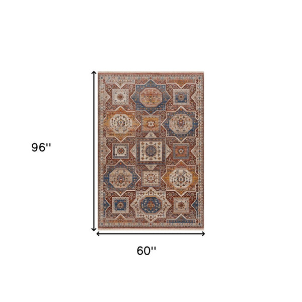 HomeRoots 5' Southwestern Red Area Rug – Durable, Stylish, and Easy-Care for High-Traffic Living Spaces 5' X 8' 515851