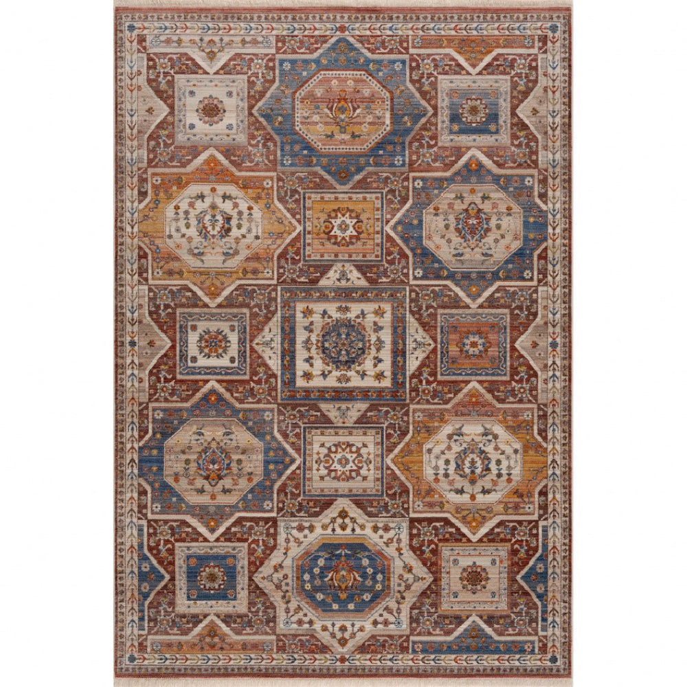 HomeRoots 5' Southwestern Red Area Rug – Durable, Stylish, and Easy-Care for High-Traffic Living Spaces 9' X 12' 515852