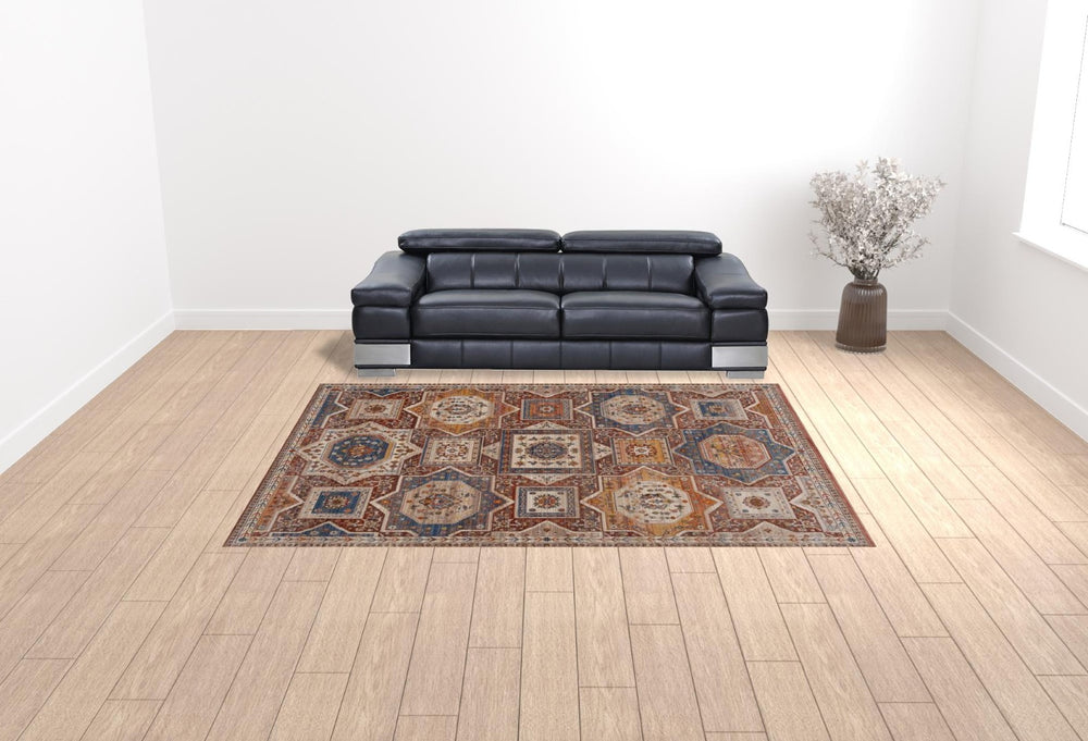 HomeRoots 5' Southwestern Red Area Rug – Durable, Stylish, and Easy-Care for High-Traffic Living Spaces 9' X 12' 515852