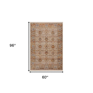 HomeRoots 4' Ivory Oriental Area Rug - Timeless Elegance with Low-Pile Design, Perfect for Any Room Decor 5' X 8' 515860