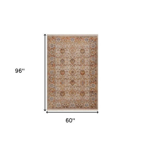 HomeRoots 4' Ivory Oriental Area Rug - Timeless Elegance with Low-Pile Design, Perfect for Any Room Decor 5' X 8' 515860