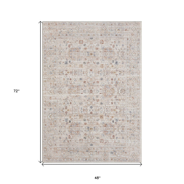 Homeroots 4' X 6' Beige Botanical Area Rug  Polyester 515872