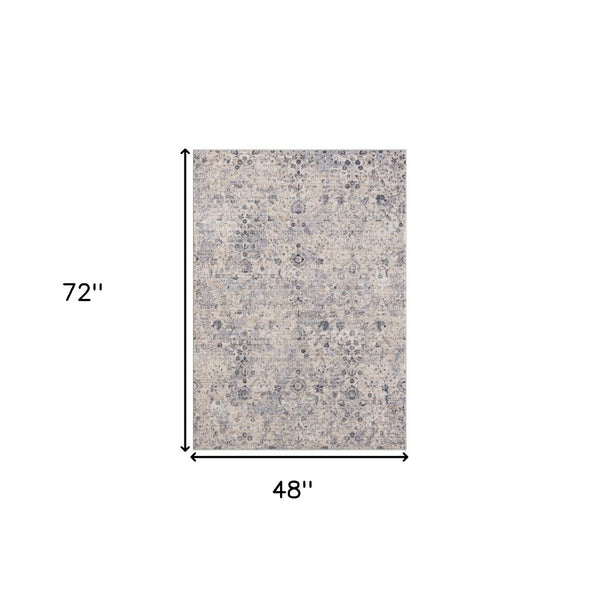 HomeRoots 4' Gray Floral Area Rug – Timeless Elegance and Cozy Comfort for Living Rooms and Bedrooms Decor 4' X 6' 515880
